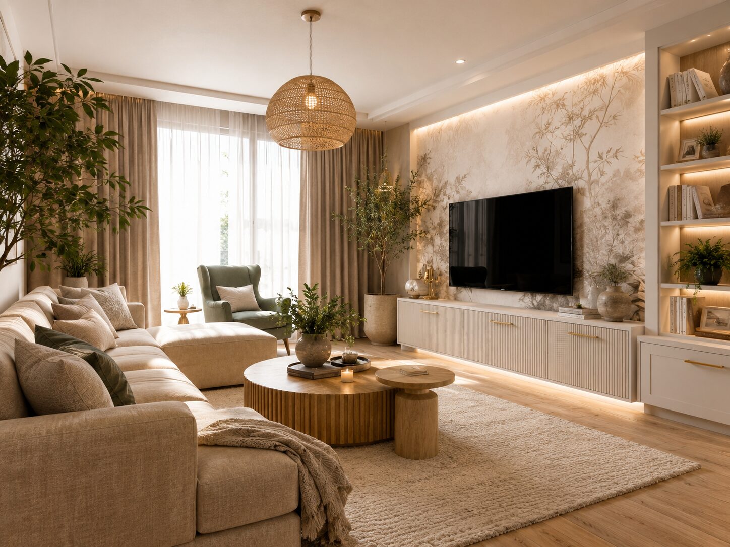 Jasny salon w umeblowanym mieszkaniu na wynajem